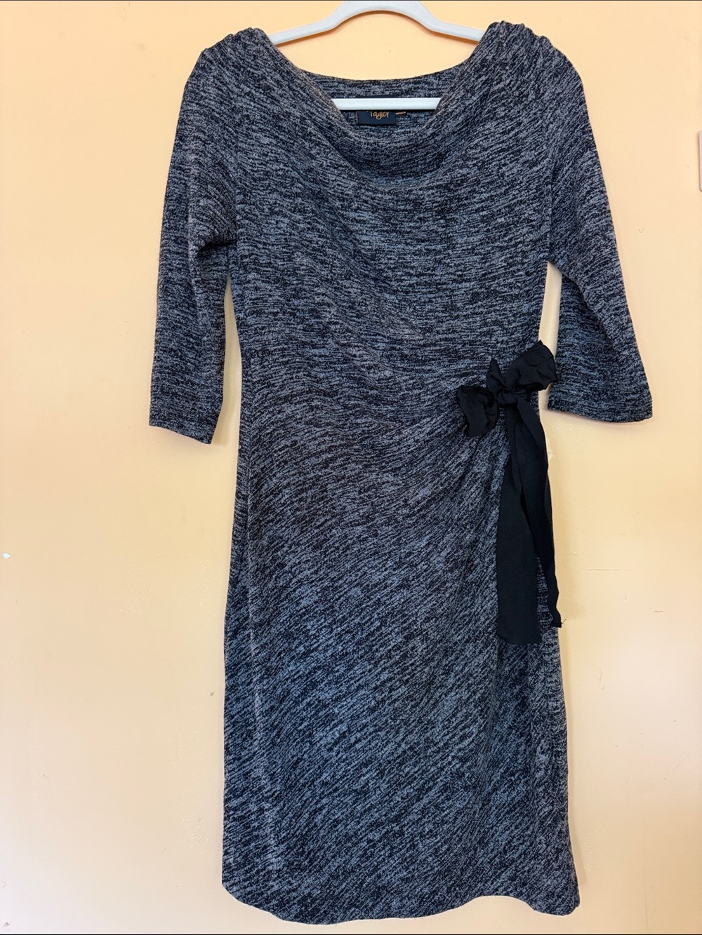Just.. Taylor Charcoal Heather Knit Cowl Neck Sheath Dress w/ Side Bow Size 10